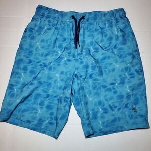 Spyder Swim Shorts Boys Medium Blue Lined Drawstring Casual Beach